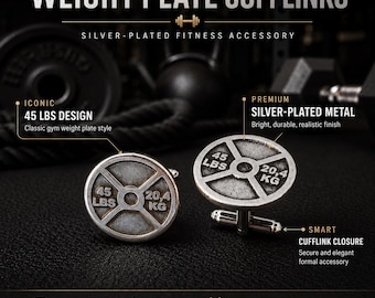 Weight Plate Cufflinks 45lbs, Gym Cufflinks for Men, Fitness Gift for Him, Coach Gift, Dad Gift, Groomsmen Workout Jewelry Wod & Fit