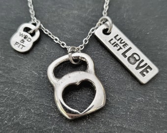 Fitness Girl Necklace Kettlebell Heart Personalized Gift · · Girlfriend Gift · Mom Gift ·  Wife Gift · Girlfriend Necklace · GYM · Wod & Fit