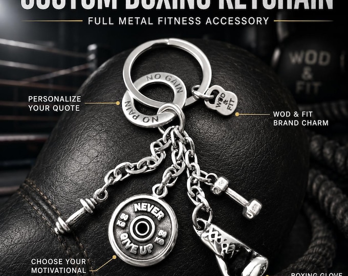 Custom boxing ring keyring for fighters, motivational sport gift for boxer, coach, athlete, trainer or strong workout friend · Wod & Fit