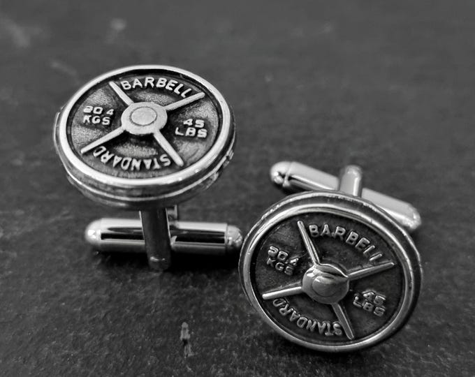 Gym Cufflinks Barbell Standard Weight Plate 45lbs Gifts · Gym Jewelry · Bodybuilding Gift · Weightlifting cufflinks · Sport Gift Wod & Fit
