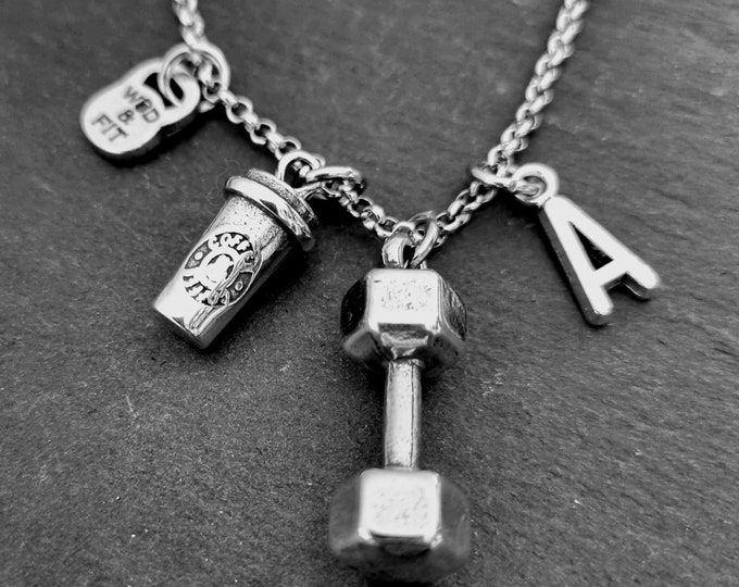 Gym Necklace Coffee and Weight - Initial Necklace -coffee lovers  Workout Gifts t · Gym Gifts · Bodybuilding · Crosstraining · Wod & Fit