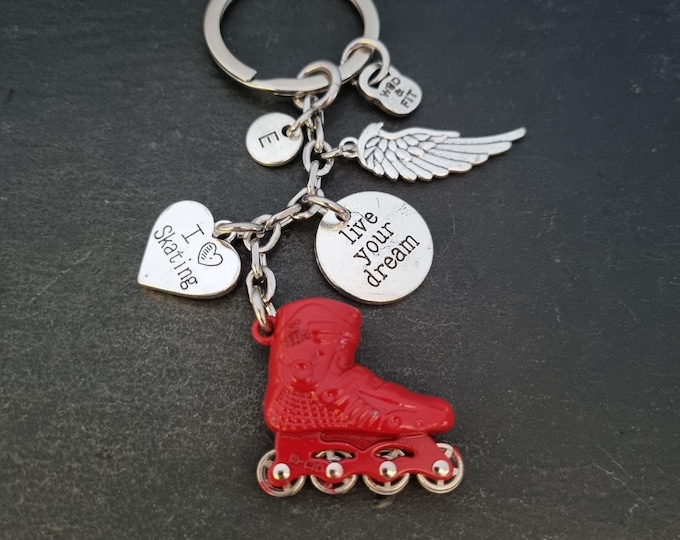 Skating Red Keychain I Love Skating- Inline skate - Roller skate - Roller Lovers Gift - In Line hockey- Street hockey- Seba- Gift for Skater