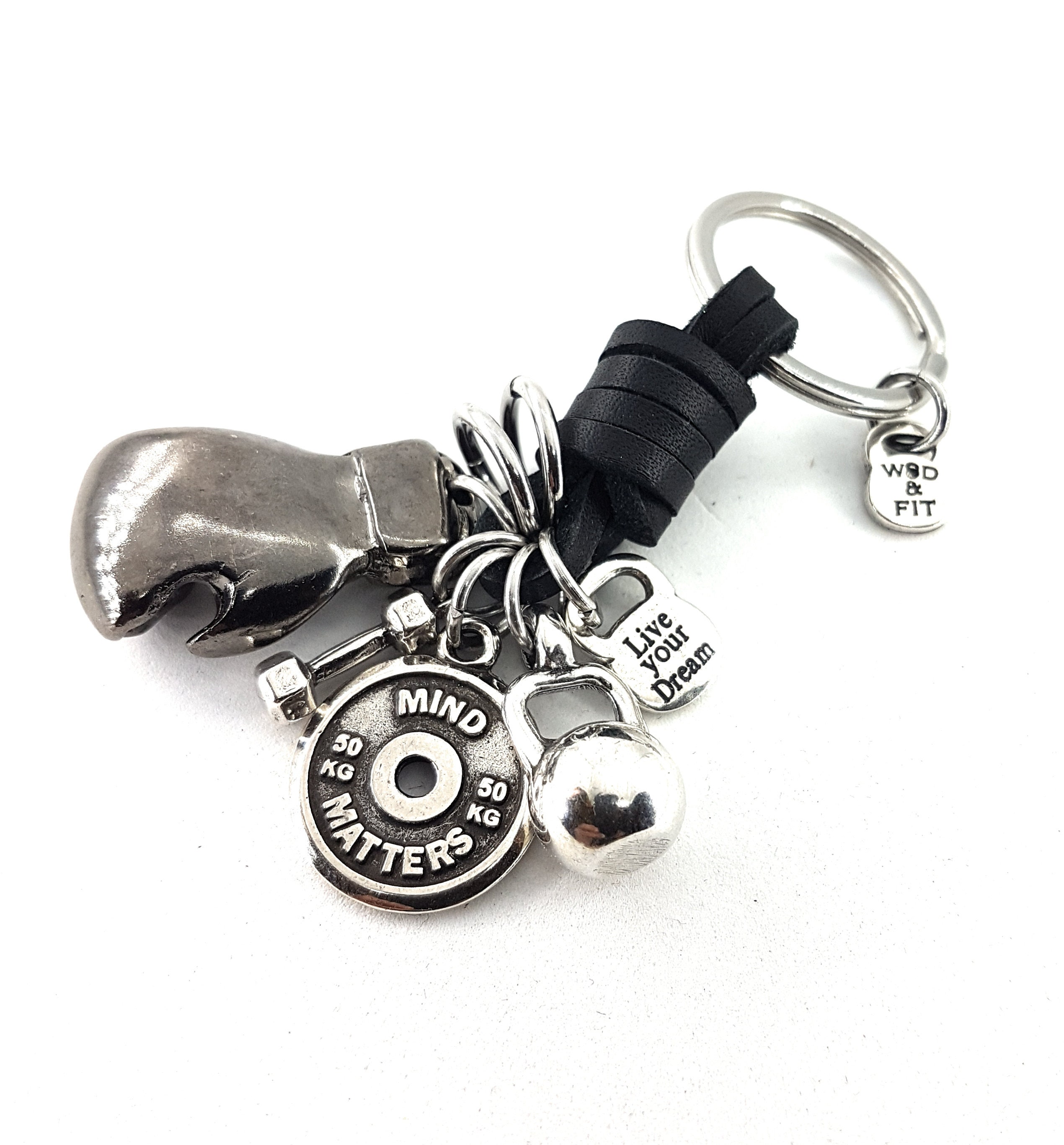 Boxing Glove BLACK Leather Keychain Boxing Challenge,Motivation