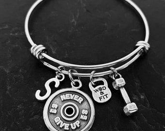 Fitness Bracelet Weight plate Workout Gift · Initial Bracelet · Gym Gifts · Bodybuilding · Weight lifting · Girlfriend Gift · Wod & Fit
