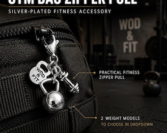 Gym pendant zipper pull for sports bags, fitness bag charm for backpack, workout bag, gym lover, athlete, coach or fit girl ·Wod & Fit