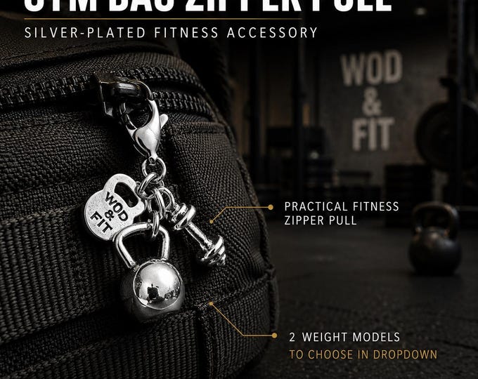 Gym pendant zipper pull for sports bags, fitness bag charm for backpack, workout bag, gym lover, athlete, coach or fit girl ·Wod & Fit