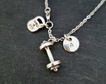 Gym Necklace Barbell Initial Thruster Workout · Fitness Gifts · Motivation Gift · Gym Gifts· Bodybuilding · Fitness Jewelry · Wod & Fit