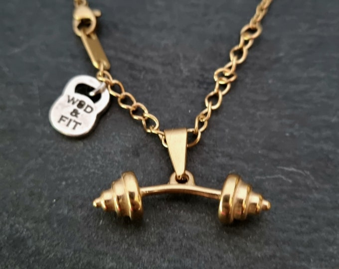 Barbell Gold Gym Necklace Bodybuilding Gift · Gym Gift- Weight Lifting· Personal Trainer · Powerlifting · Fitness Necklace Gift · Wod & Fit