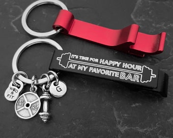 Funny  Gym Key ring It's Time for Happy Hour At my Favorite BAR - beer opener - Workout Gift - Beer Lovers - Gym Gift - Wod & Fit Gift