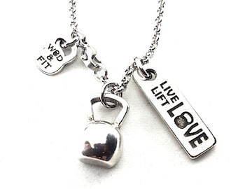 Gym Custom necklace Half Kettlebell · Coach Gift · Girlfriend Necklace · Gym Necklace · Engraved Necklace · Friendship jewelry·GYM Wod & Fit