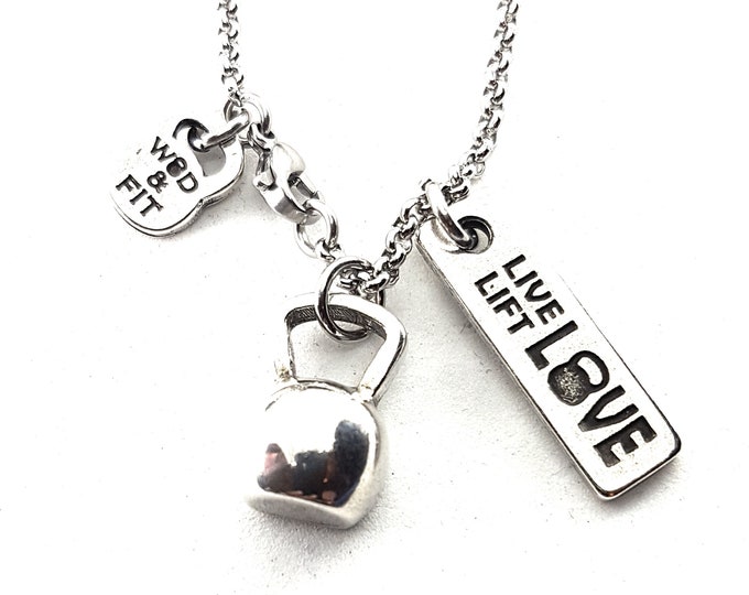 Gym Custom necklace Half Kettlebell · Coach Gift · Girlfriend Necklace · Gym Necklace · Engraved Necklace · Friendship jewelry·GYM Wod & Fit