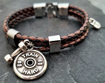Leather Fitness Bracelet Greg Motivation Gift -Gym Gifts · Gym Lovers -Bodybuilding Bracelet - Barbell Bracelet - Fitness Gift - Wod & Fit