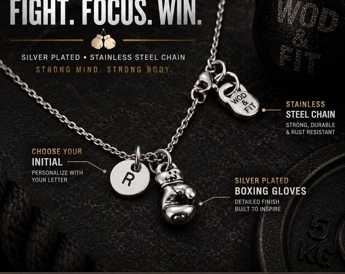 Boxing Glove Necklace, Personalized Initial Pendant, Fighter Gift, Boxing Jewelry Gift for Him Her - UFC gift - boxing pendant Wod & Fit