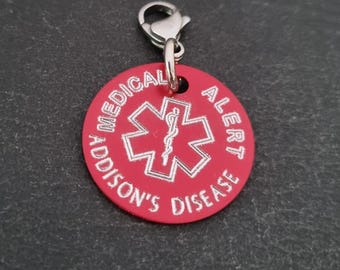 Medical Alert Tag Custom Engraved Aluminum Round 25mm NO LASER - Medical Alert Keychain - Diabetes - Allergy - Medical Condition ICE