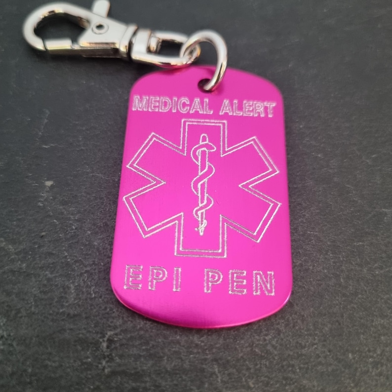 Medical Alert Keycahin Personalized Engraved Aluminum 50x30 - Medical ID Tag, Emergency Med Alert Keychain ICE Medical Information Tag image 7
