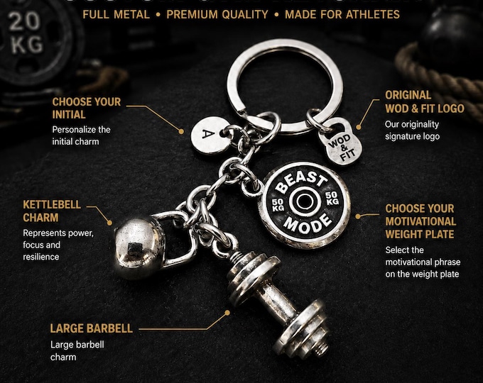 Barbell Kettlebell Gym Keychain, Motivational Weight Plate, Fitness Gift for Coach, Boyfriend, Gym Dad or Trainer · Wod & Fit
