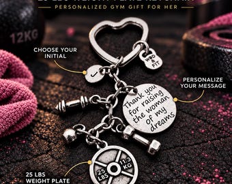 Personalized 25lbs Weight Plate Gym Keychain for Women, Fitness Gift for Mom, Sister, Gym Girl, Female Lifter or Strong Woman Athlete