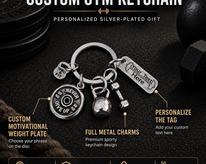 Custom Keychain GYM Kettlebell Swings Workout ·  Fitness - Bodybuilding - Gym Motivation - Personal Trainer Gift- GYM Gifts -Sport·Wod & Fit
