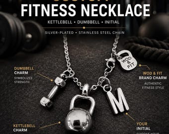 Personalized Kettlebell Necklace with Initial, Color Gym Necklace with Dumbbell Hex, Fitness Gift for Her, Mom or Girlfriend · Wod & Fit