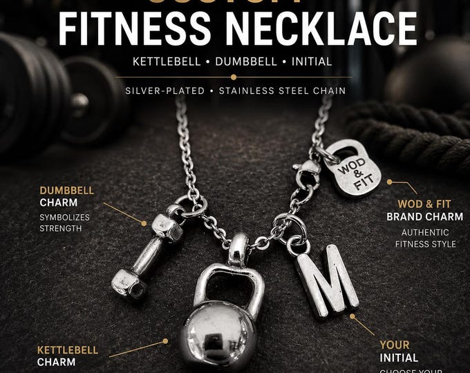 Personalized Kettlebell Necklace with Initial, Color Gym Necklace with Dumbbell Hex, Fitness Gift for Her, Mom or Girlfriend · Wod & Fit