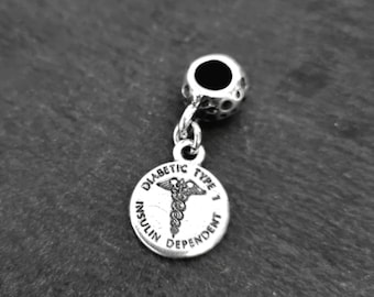 Personalized Medical Alert ID Charm - Charm Medical id bracelet - Medical Alert Bracelet · Allergy - Nut Allergy- Type 1 Diabetes· EPI PEN