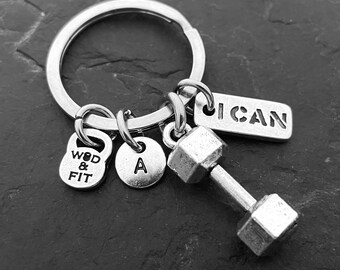 Gym Keyring I Can I Will Dumbbell Initial · Gym Gifts · weight loss · best friend gifts · best friends · anniversary gifts · Sport·Wod & Fit