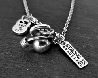 Gym Necklace Kettlebell Bent Barbell Strong is Beautiful · Bff Gifts · Fitness gifts · Gym Gifts · Bodybuilding · Crosstraining · Wod & Fit