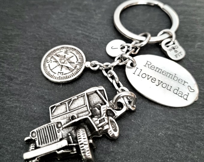 Keychain Offroad Remember I Love you DAD Cap and initial - Wrangler -Off Road Lovers - 4x4 Offroad Motivation Gift · Dad Gift · Dad Keychain