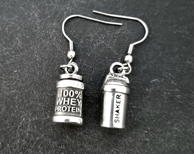 Gym Earrings 100% Whey Protein Shaker · Bodybuilding Earrings · Bff Gifts · Girlfriend Gift · Mom Gift · Coach Gift · Wife Gift · Wod & Fit