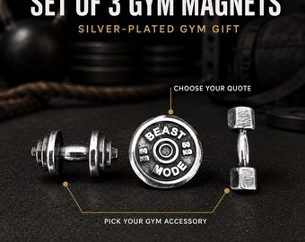 Set of 3 Gym Magnets, Fitness Gift for Fridge or Whiteboard with Barbell and Motivational Weight Plate -Wod & Fit