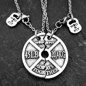 Couple Necklaces Weight Plate 45lbs Always Together ·Train Together Stay Together · Weightlifter · Gym · Bodybuilding · Fitness · Wod & Fit