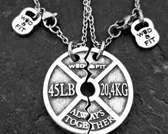 Couple Necklaces Weight Plate 45lbs Always Together·Train Together Stay Together·Weightlifter ·Gym· Bodybuilding·Fitness·bff gifts·Wod & Fit