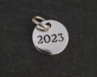 Silver plated metal Custom charm dm 16mm Name Charms · year Charm 2023 -2022 -2021 Metal Tag · Custom Charms · Metal Charms · Wod & Fit