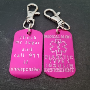 Medical Alert Keycahin Personalized Engraved Aluminum 50x30 - Medical ID Tag, Emergency Med Alert Keychain ICE Medical Information Tag image 5