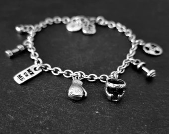 Boxing Enthusiast Charm Bracelet - Dainty Fitness Motivation Jewelry - Women's MMA Gift - Headgear · Unique Workout Accessory Wod & Fit