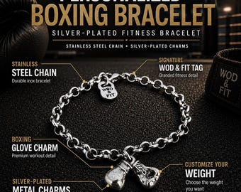 Boxing Glove Bracelet, Fighter Gift, Boxing Jewelry, Motivation Bracelet for Boxer and Coach, Personalized Bracelet, athlete gift Wod & Fit