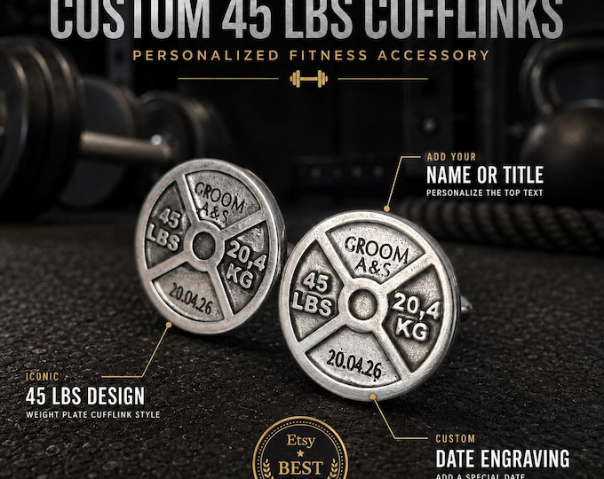 Personalized Weight Plate Cufflinks 45lbs, Custom Gym Cufflinks with Initials, Name or Date, Fitness Gift for Him · Wod & Fit