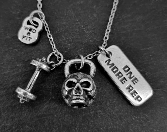 Personalized Skull Gym Necklace · Custom Fitness Gift for Him · Unique Gym Skull Necklace Customized for Fitness · Gym Jewels Wod & Fit