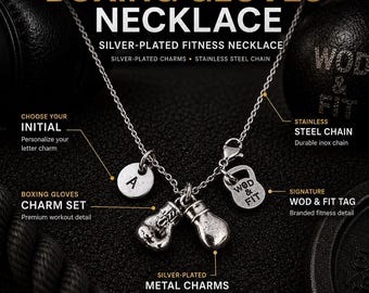 Boxing Gloves Necklace, Personalized Initial Pendant, Fighter Gift, Boxing Jewelry Gift for Him Her UFC · MMA · Boxing Love Gift ·Wod & Fit