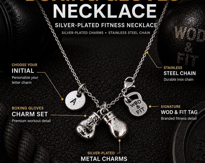Boxing Gloves Necklace, Personalized Initial Pendant, Fighter Gift, Boxing Jewelry Gift for Him Her UFC · MMA · Boxing Love Gift ·Wod & Fit