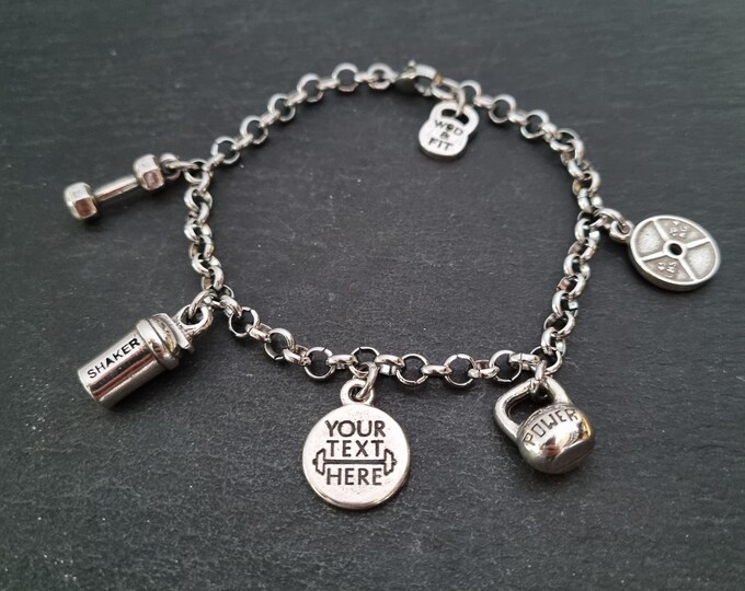 Personalized Bracelet Fitness Life Protein Shaker Motivation · BBF Gifts · Girlfriend Gift · Gym Bracelet · Custom Bracelet · Wod & Fit