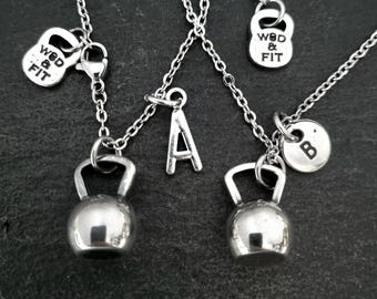 Kettlebell Necklace & Initial Letter.Fitness Weight lifting,Bodybuilding,Kettlebell Necklace,Motivation,Fitmom,Coach Gift Crosstraining Gift