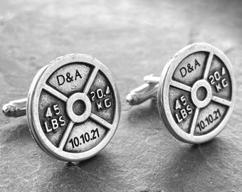 Gym Gift Custom Cufflinks Weight Plate 45lbs Barbell Workout Gifts · Weightlifting Gift · Bodybuilding Gift · initial cufflinks · Wod & Fit