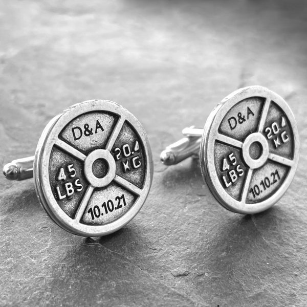 Gym Gift Custom Cufflinks Weight Plate 45lbs Barbell Workout Gifts · Weightlifting Gift · Bodybuilding Gift · initial cufflinks · Wod & Fit