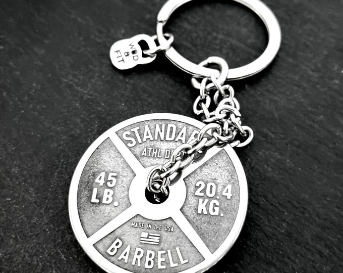 Gym Keychain Dip Belt Chain Weightlifting· Weight Plate 45lbs· Boyfriend Gift · Dad Gift · Men Gift ·Bff Gifts·Bodybuilding Gift · Wod & Fit