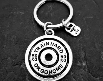 Weight Plate Train Hard or Go Home Gym Key Ring- Train Gift - Crosstraining· Fitness - Weight Lifter - Power lifter - Fitness  - Wod & Fit