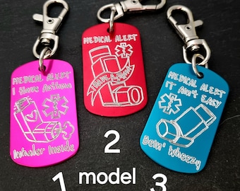 INHALER In Bag Personalized Medical Alert Keychain- Asthma Inhaler Keychain · Asthma Alert · I Carry an Inhaler  · I Have Asthma Alert