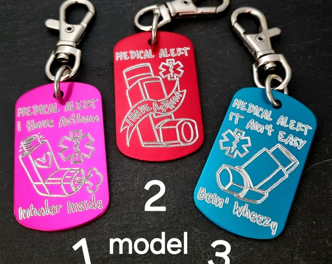 INHALER In Bag Personalized Medical Alert Keychain- Asthma Inhaler Keychain · Asthma Alert · I Carry an Inhaler  · I Have Asthma Alert