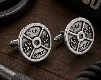 Gym Gift Custom Cufflinks Weight Plate 45lbs Barbell Workout Gifts · Weightlifting Gift · Bodybuilding Gift · initial cufflinks · Wod & Fit