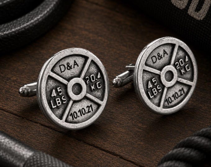 Gym Gift Custom Cufflinks Weight Plate 45lbs Barbell Workout Gifts · Weightlifting Gift · Bodybuilding Gift · initial cufflinks · Wod & Fit
